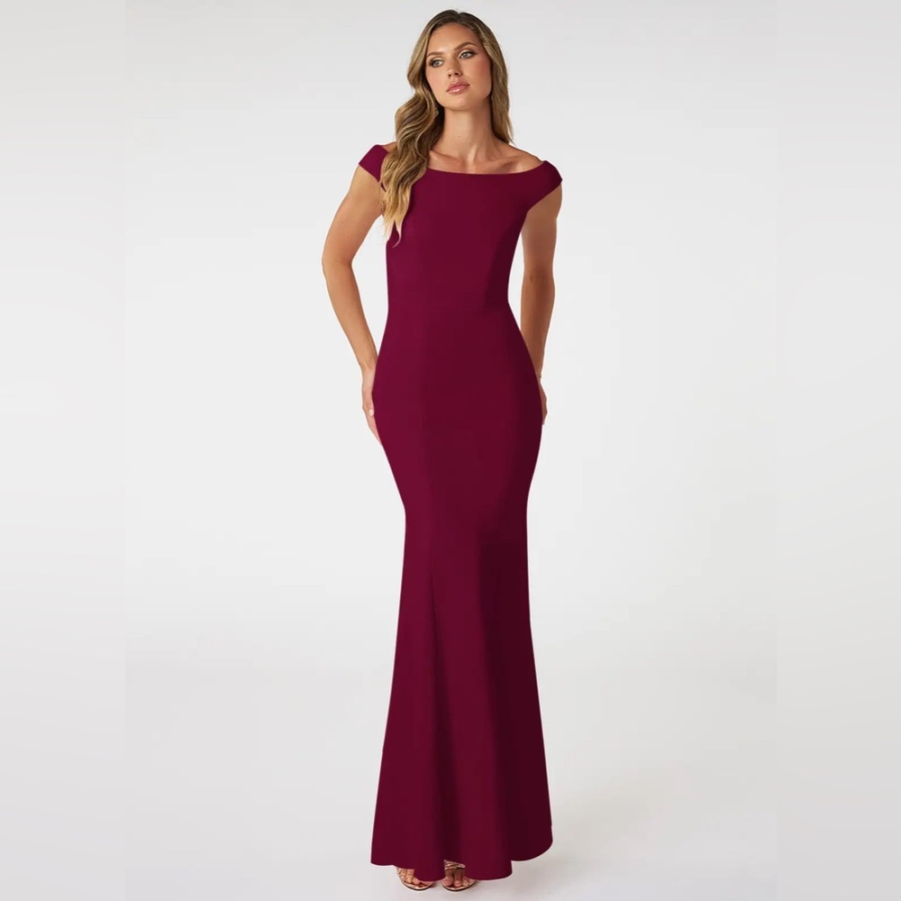 Azazie Nicolina Burgundy Mermaid Boatneck Stretch Crepe Dress